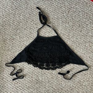 Black flower lace halter top vintage
